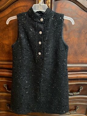 Zara Black Sparkle Tweed Sleeveless Dress